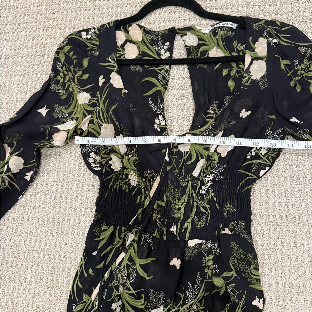 Reformation Anastasia Wilder Black and Green Floral Long Sleeve Dress - Size 6 - Picture 5 of 5